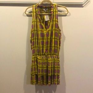 Gold and Purple Plaid Pleated Dress - NWT